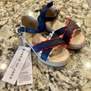 Janie and Jack Navy and Red Kids Sandals with Bow- New with Tags